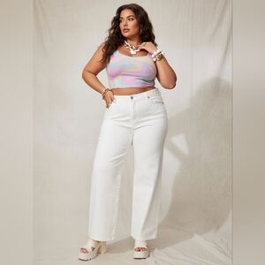 High Rise Coastal Bling Slimming Straight Leg Stretch Jeans Plus Size Y2K Spring